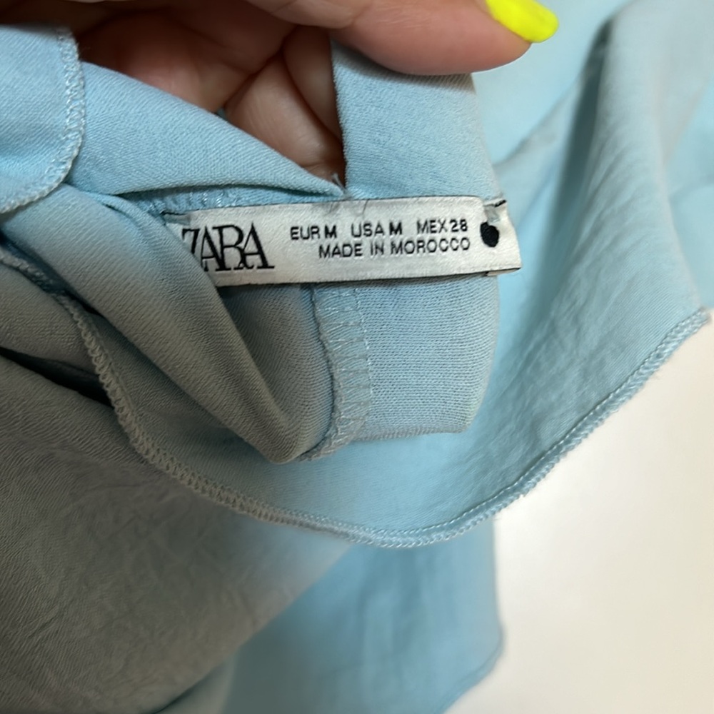 ZARA WOMANS SS22 PASTEL BLUE SLIT RUFFLED MIDI DRESS SZ M - Picture 7 of 10